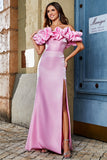 Stylish Mermaid Off the Shoulder Pink Long Formal Dress with Silt