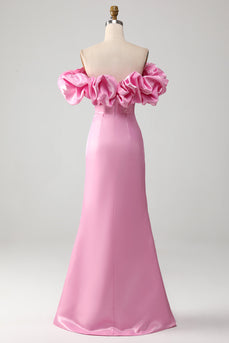 Mermaid Off the Shoulder Pink Formal Dress with Ruffles
