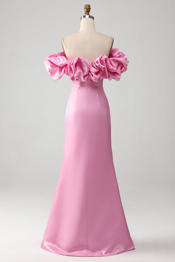 Mermaid Off the Shoulder Pink Formal Dress with Ruffles