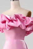 Mermaid Off the Shoulder Pink Formal Dress with Ruffles