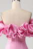 Load image into Gallery viewer, Mermaid Off the Shoulder Pink Formal Dress with Ruffles