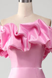 Mermaid Off the Shoulder Pink Formal Dress with Ruffles