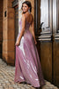 Load image into Gallery viewer, Sparkly A Line Spaghetti Straps Pink Long Formal Dress with Split Front