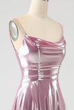 Stunning A Line Spaghetti Straps Pink Long Formal Dress with Split Front