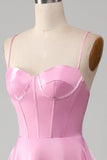 A-Line Spaghetti Straps Corset Pink Formal Dress