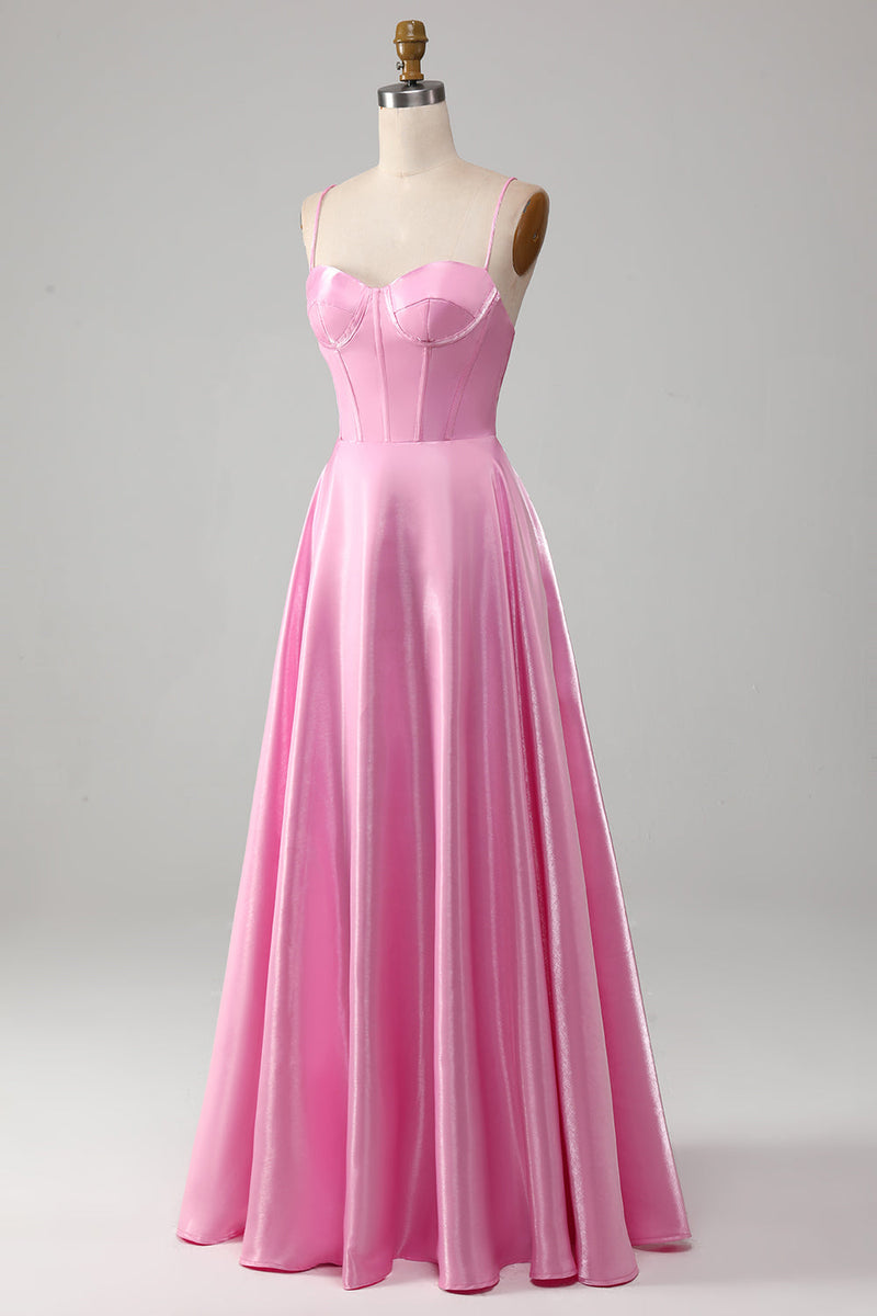 Load image into Gallery viewer, A-Line Spaghetti Straps Corset Pink Formal Dress