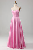 A-Line Spaghetti Straps Corset Pink Formal Dress