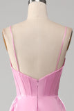 A-Line Spaghetti Straps Corset Pink Formal Dress