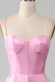 A-Line Spaghetti Straps Corset Pink Formal Dress