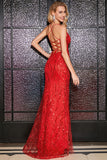 Sparkly Mermaid Spaghetti Straps Red Sequins Long Formal Dress with Criss Cross Back