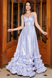 Stunning A Line Spaghetti Straps Lavender Corset Formal Dress with Slit