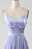 Load image into Gallery viewer, Lavender Spaghetti Straps A Line Ruffles Formal Dress with Slit