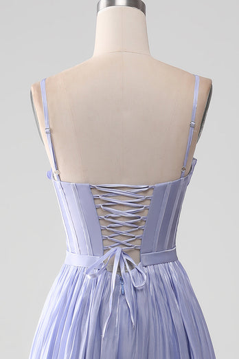 Lavender Spaghetti Straps A Line Ruffles Formal Dress with Slit