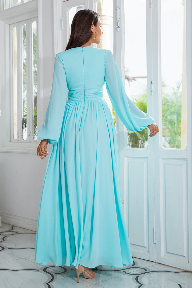 Load image into Gallery viewer, Light Green Chiffon Long Formal Dress with Slit
