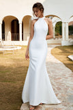 White Mermaid Halter Open Back Wedding Dress