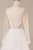 Load image into Gallery viewer, A Line Deep V-Neck Ivory Tulle Sweep Train Wedding Dress with Lace