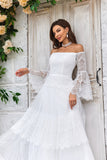 Ivory Sweep Train Flare Sleeves Wedding Dress