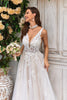 Load image into Gallery viewer, Gorgeous A Line Deep V Neck Champagne Tulle Wedding Dress with Lace