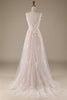 Load image into Gallery viewer, Champagne V-Neck Backless Tulle Wedding Dress with Lace