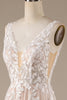 Load image into Gallery viewer, Champagne V-Neck Backless Tulle Wedding Dress with Lace