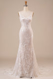 Backless Lace Ivory Wedding Dress with Sweep Train