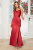 Load image into Gallery viewer, Mermaid Spaghetti Straps Burgundy Long Bridesmaid Dress with Split Front