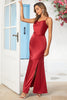 Load image into Gallery viewer, Mermaid Spaghetti Straps Burgundy Long Bridesmaid Dress with Split Front