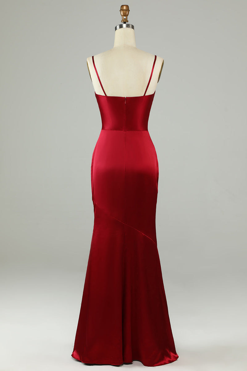 Load image into Gallery viewer, Spaghetti Straps Burgundy Long Bridesmaid Dress with Slit