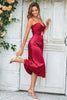 Load image into Gallery viewer, A Line Spaghetti Straps Burgundy Tea Length Bridesmaid Dress with Hollow Out