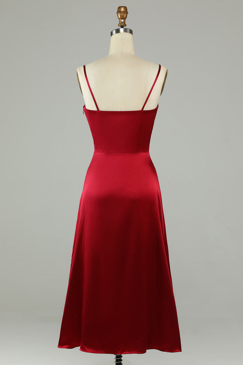 Load image into Gallery viewer, Hollow Out Burgundy Spaghetti Straps Bridesmaid Dress