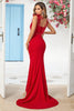 Load image into Gallery viewer, Mermaid V Neck Burgundy Long Bridesmaid Dress with Train