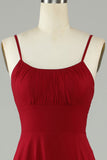 A-Line Spaghetti Straps Burgundy Long Bridesmaid Dress