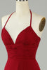 Load image into Gallery viewer, A-Line Halter Burgundy Long Bridesmaid Dress with Slit