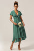 Load image into Gallery viewer, Chraming A Line V-Neck Short Sleeves Eucalyptus Bridesmaid Dress With Bow