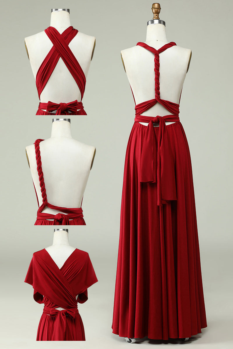 Load image into Gallery viewer, A-Line Halter Burgundy Long Bridesmaid Dress