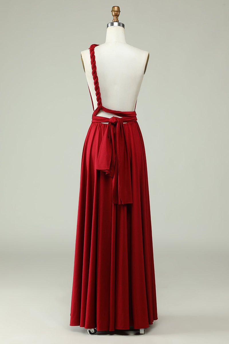 Load image into Gallery viewer, A-Line Halter Burgundy Long Bridesmaid Dress