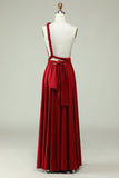 A-Line Halter Burgundy Long Bridesmaid Dress