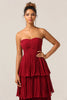 Load image into Gallery viewer, Charming A Line Strapless Burgundy Long Bridesmaid Dress with Ruffles