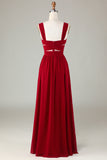 Burgundy Cut Out A Line Long Bridesmaid Dress