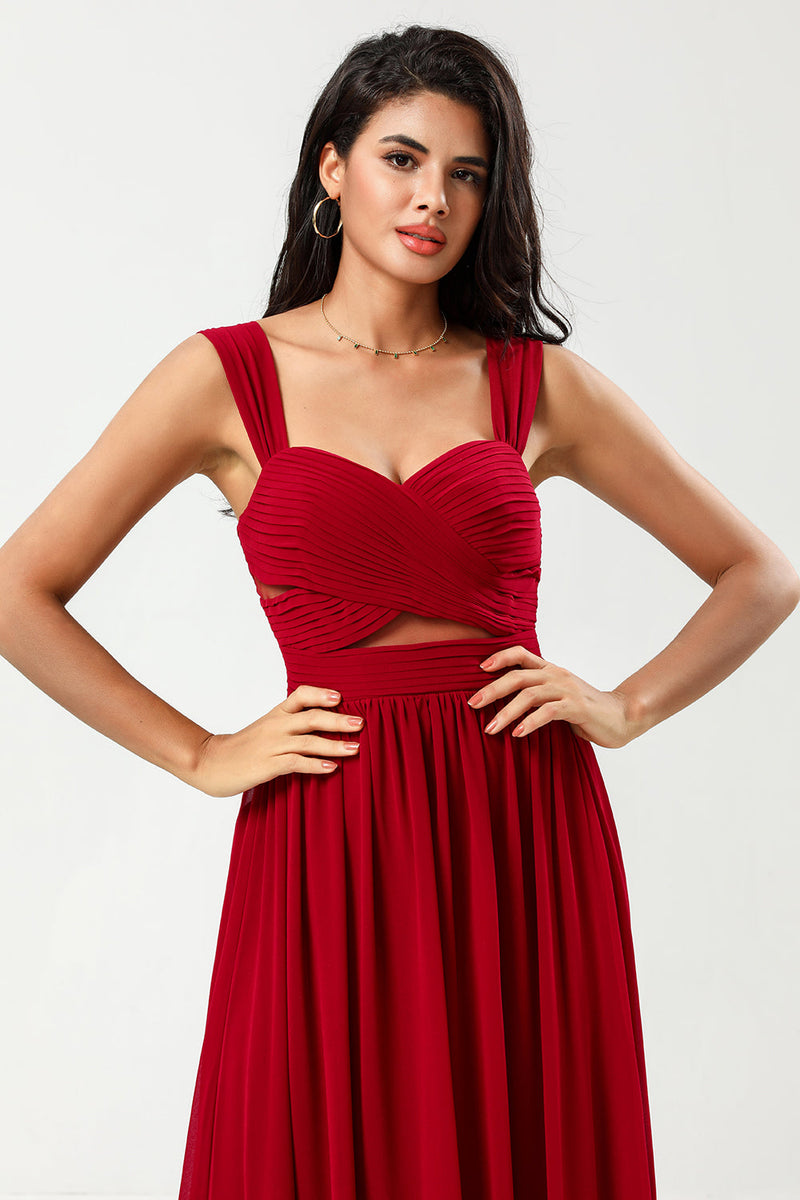 Load image into Gallery viewer, A Line Sweetheart Burgundy Long Bridesmaid Dress with Keyhole
