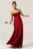 Load image into Gallery viewer, Simple A Line Lace-Up Back Burgundy Long Bridesmaid Dress with Criss Cross Back