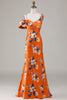 Load image into Gallery viewer, Mermaid Printed Orange Flower Bridesmaid Dress