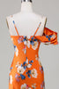 Load image into Gallery viewer, Mermaid Printed Orange Flower Bridesmaid Dress