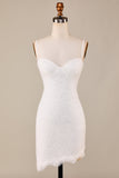 Sheath Spaghetti Straps Ivory Lace Asymmetrical Detachable Train Boho Wedding Dress