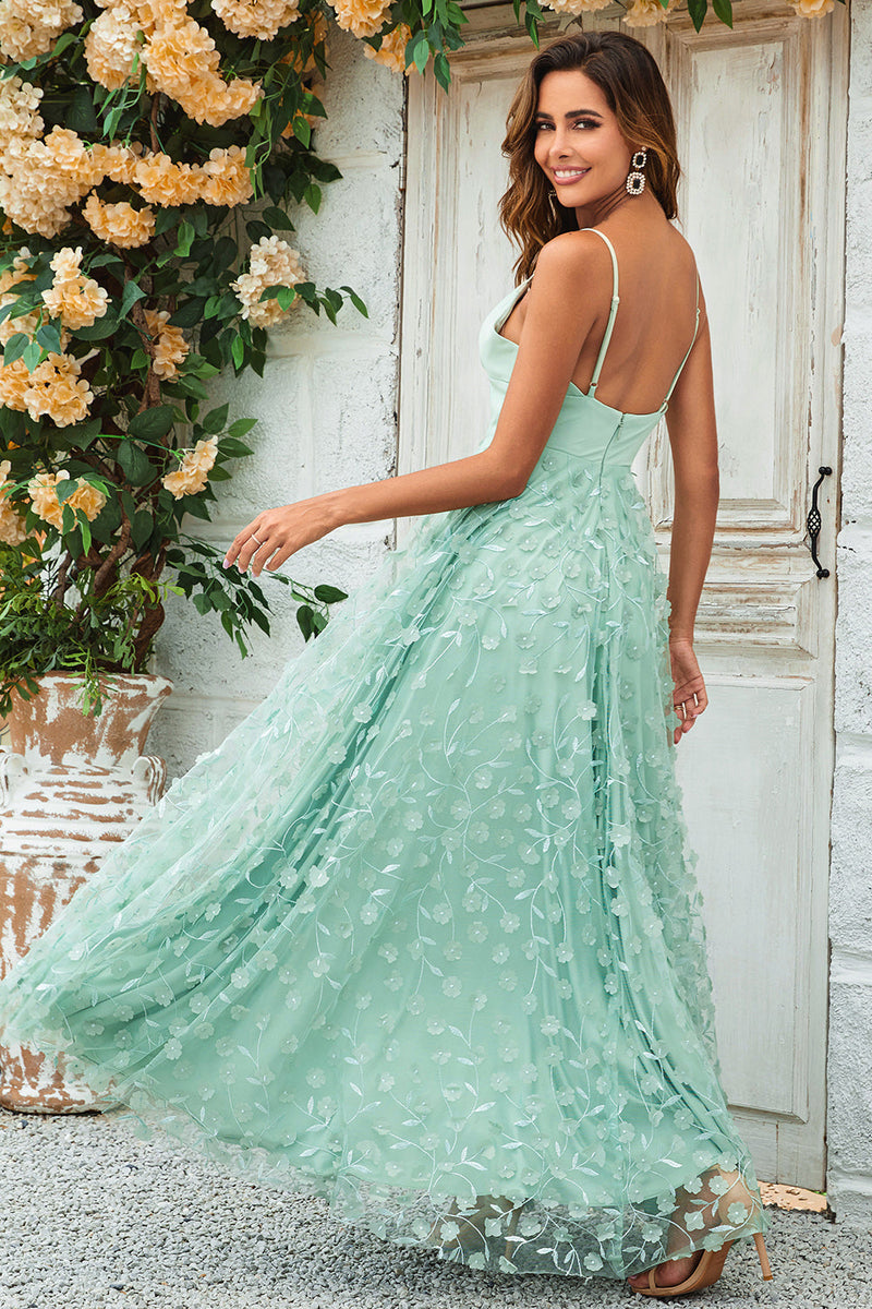 Load image into Gallery viewer, Charming A Line Spaghetti Straps Green Long Bridesmaid Dress with Appliques