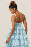 Gorgeous A Line Spaghetti Straps Cut Out Tiered Blue Bridesmaid Dress