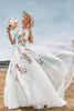 Load image into Gallery viewer, Gorgeous A Line Tulle Long Sleeves Long Ivory Wedding Dress with Embroidery
