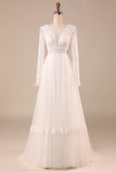 Ivory Long Sleeves Tulle A-Line Wedding Dress with Lace