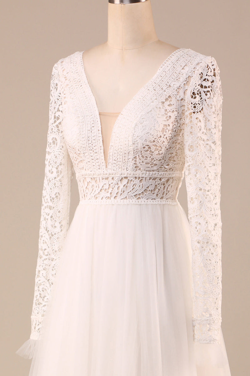 Load image into Gallery viewer, Ivory Long Sleeves Tulle A-Line Wedding Dress with Lace