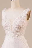 Sparkly Tulle Beaded Ivory Long Wedding Dress